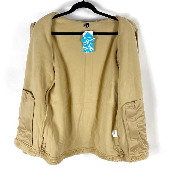 MagcoMsen Fleece Jacket Full Zip Tan Hooded Sherpa Fuzzy Sz S Women's - Picture 13 of 14